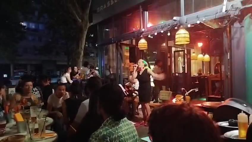 Le public profite du concert de Lyre Birds sur une terrasse